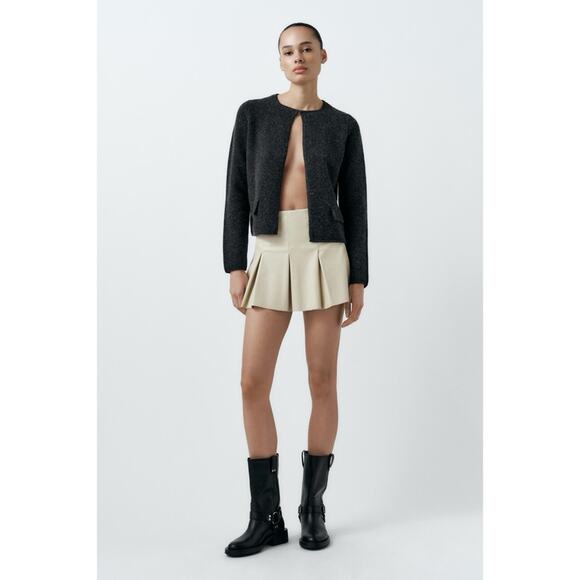 Zara Faux Leather Pleated Raw Hem Mini Skirt - Picture 1 of 7